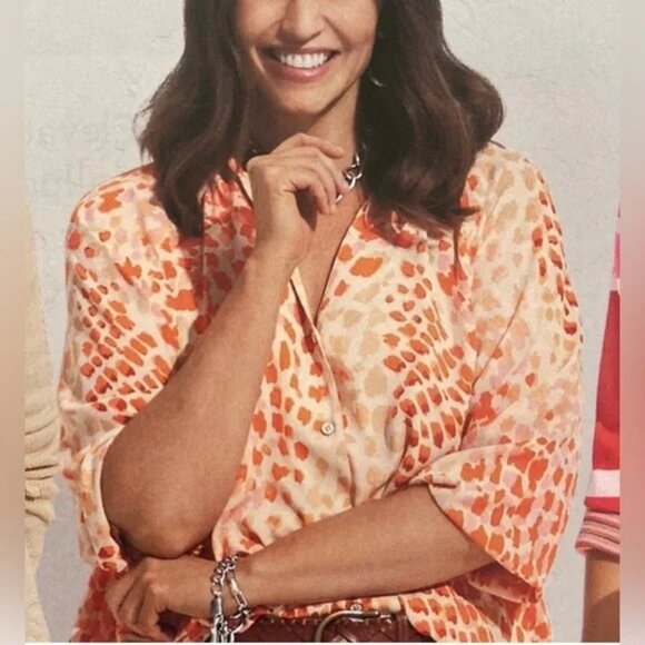 Cabi Womens go to blouse orange beige leopard print size medium - Picture 9 of 11